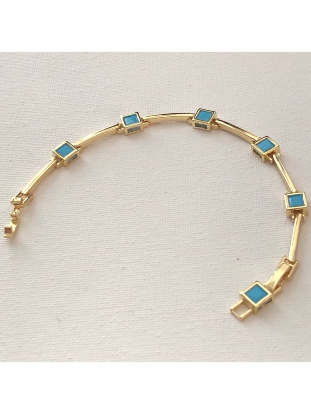 Gold Bracelet with Turquoise Square Stones - Women Jewelry